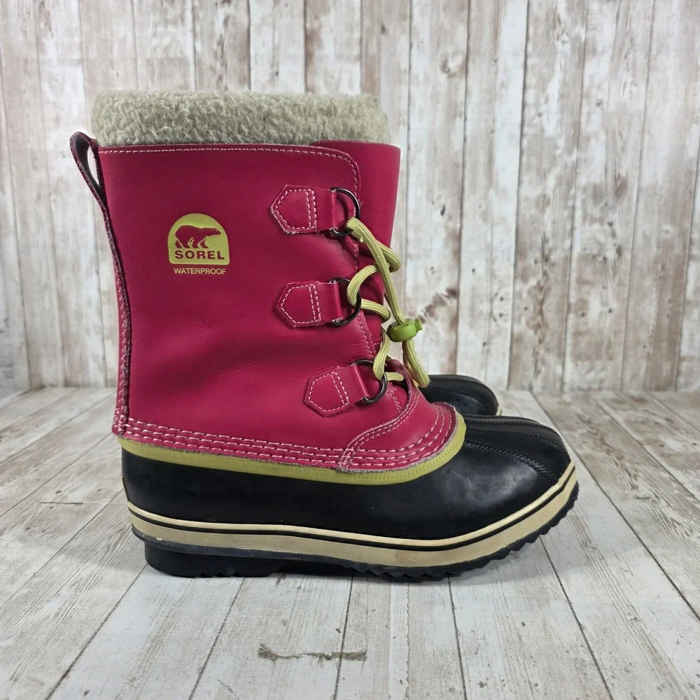 Sorel Waterproof Pink Black Kids Winter Snow Boots Size 6‎ Y 1880 600 womens 7.5